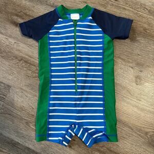 Hanna Andersson Boys Rash Guard Swimsuit Blue White Stripe 75cm 12-18 Months